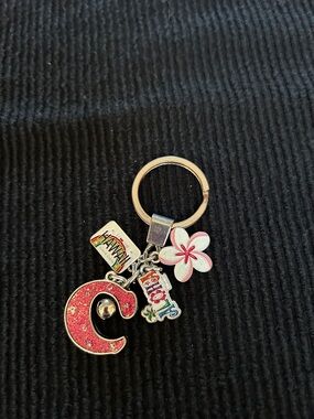 Pink Glitter 'C' Charm Keychain with Flower and Hawaii Tags
